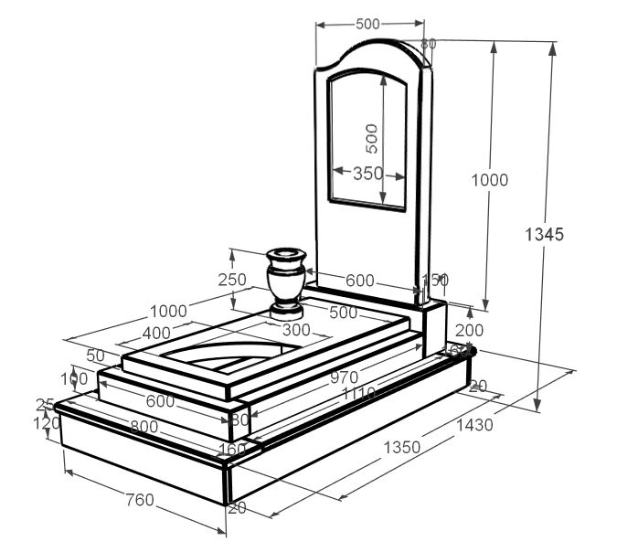 Розміри Мармуровий пам'ятник дівчинам одинарний з мармуру Дайна з вирізаним куточком к24-dan-pf-100-50-08-011-r-ck