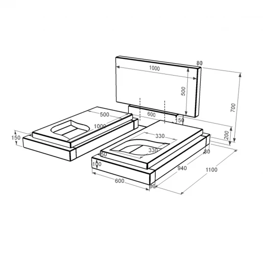 Двойной гранитный надгробный камень из черного гранита Коростышев с листом резная работа к22-kor-npf-50-100-08-001
