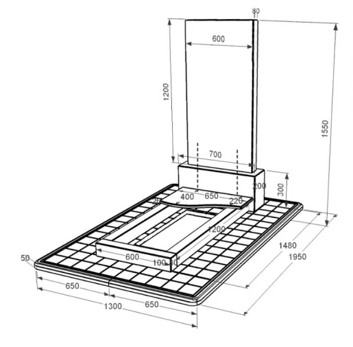 Розміри Надгробок із граніту із чорного граніту Коростишів одинарний з хвилею різьблений к3-kor-npf-120-60-08-001-pbd3