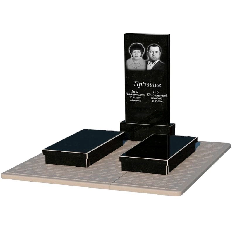 Основное Гранитный памятник на могилу из черного гранита Коростышев двойной без резных работ к21-kor-npf-100-50-08-001-pbd2