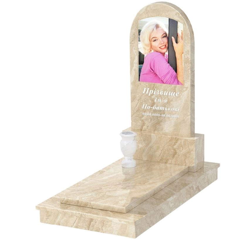Основне Мармуровий пам'ятник для жінок одинарний з мармуру Дайна з полукруглою стелою к7-dan-pf-120-60-08-006-ck