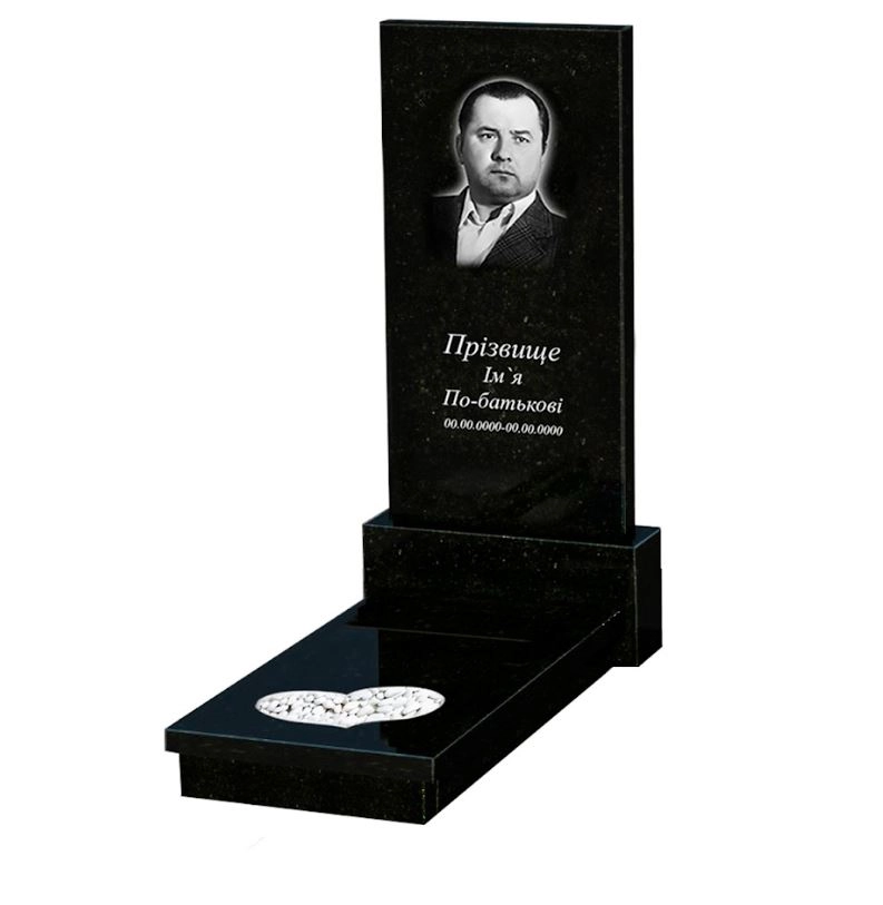 Основное Гранитный памятник с сердцем резная работа одинарный из черного гранита Коростышев к11-kor-pf-120-60-08-001