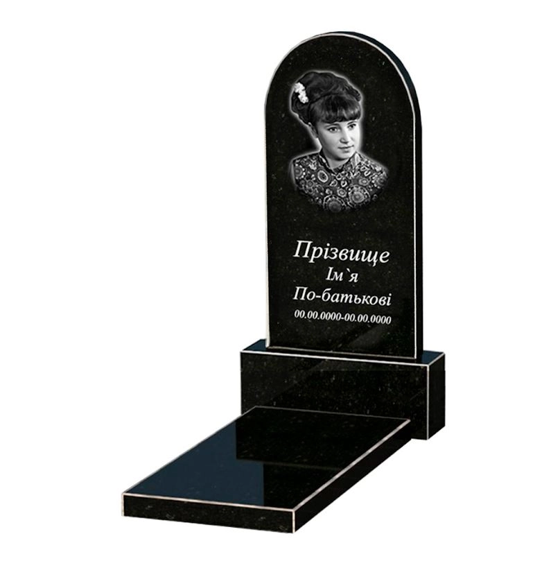 Основне Гранітний пам'ятник напівкруглої форми одинарний із чорного граніту Коростишів з полукруглою стелою к7-kor-npf-80-40-05-006