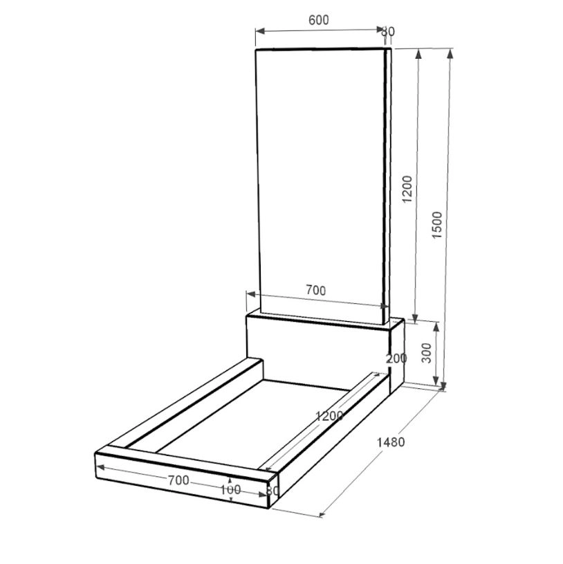 Розміри Гранітний пам'ятник високий одинарний із чорного граніту Коростишів без різьблених робіт к2-kor-npf-120-60-08-001