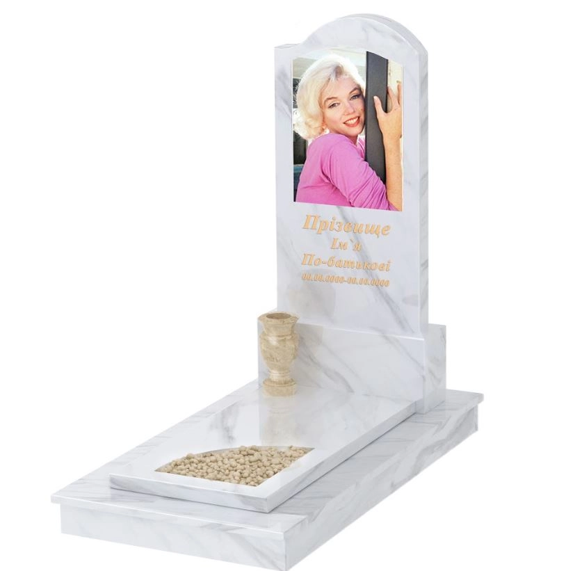 Основне Одинарний мармуровий пам'ятник з білого мармуру Волокас з вирізаним куточком к9-vol-pf-120-60-08-011-r-ck