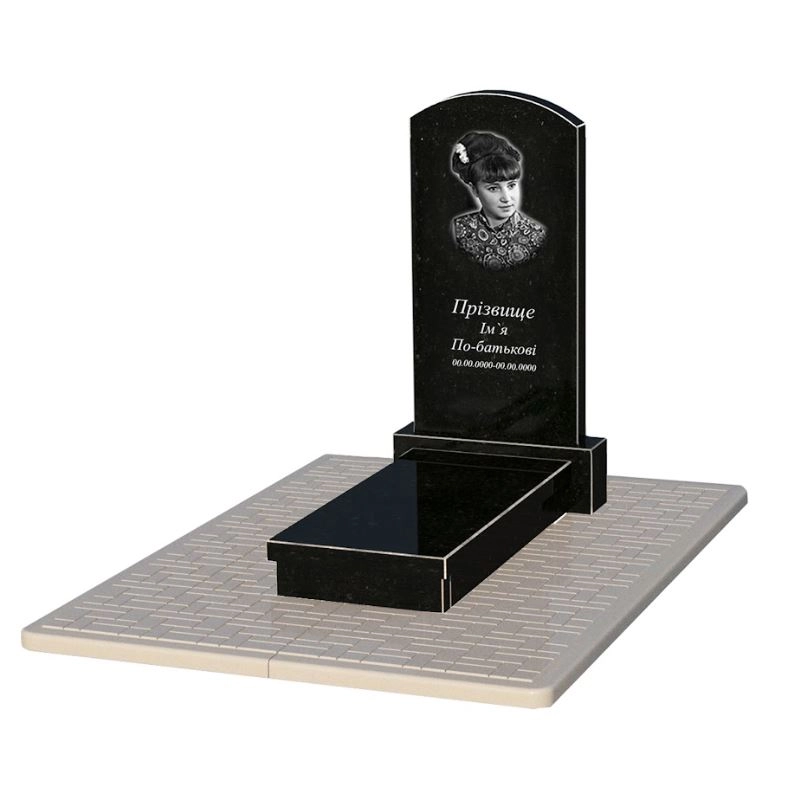 Основне Гранітна могильна плита чорного кольору 1200x600x1150 одинарна з дугою різьблена із чорного граніту Коростишів Дуга 009 к10-kor-npf-100-50-08-009-pbd2