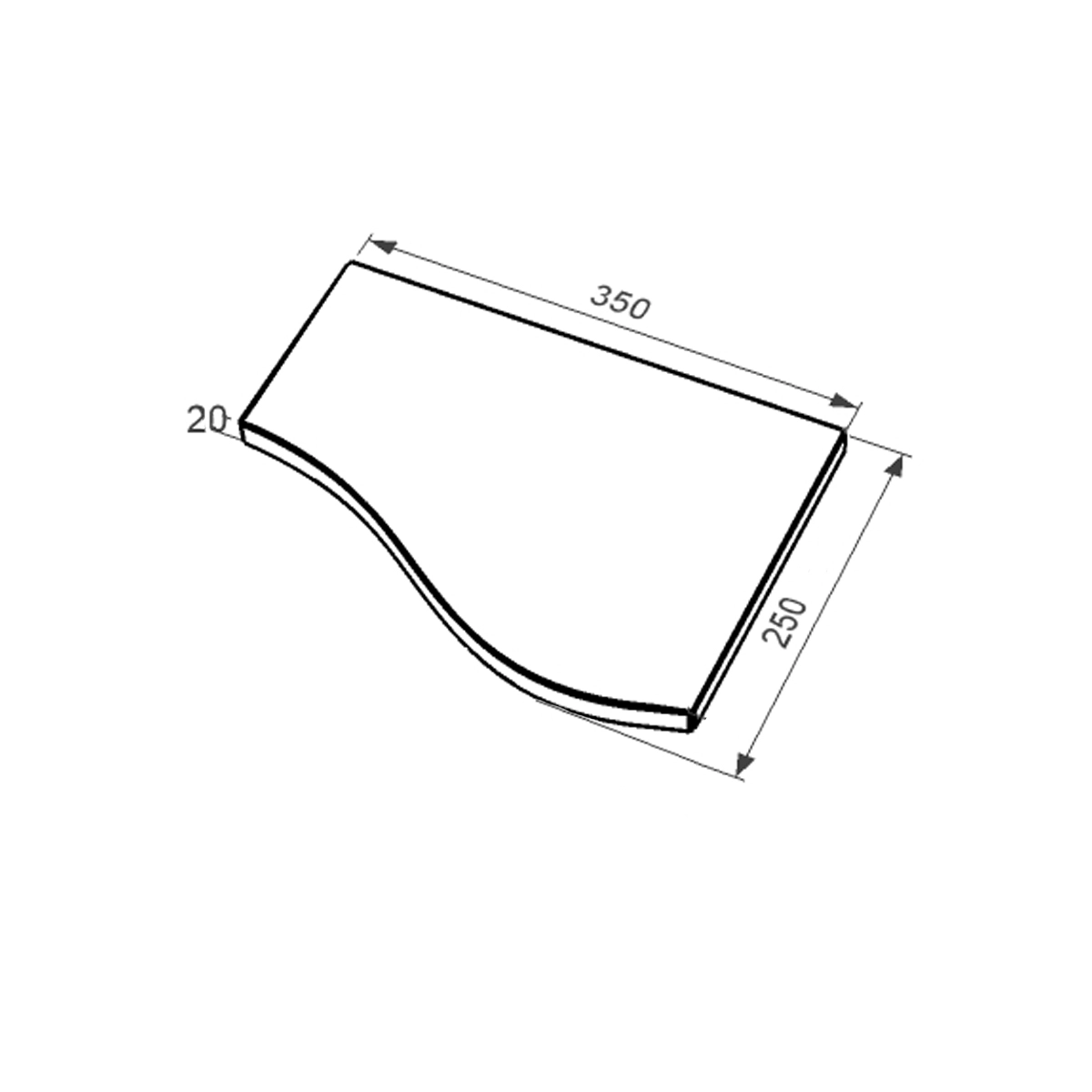 Розміри Плита на квітник могили правостороння 350x250x20 з граніту серія Хвиля одинарна коротка з полірованими фасками Коростишівського кар'єру pnk-kor-pf-35-25-02-r