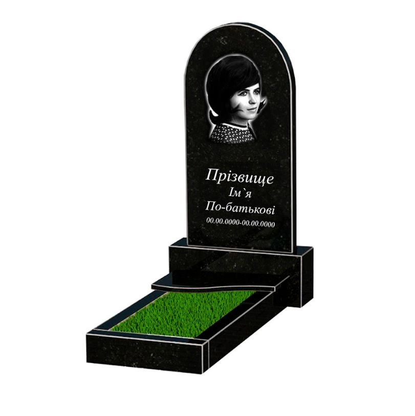 Основне Гранітний пам'ятник напівкруглий одинарний із чорного граніту Коростишів з хвилею різьблений к3-kor-npf-80-40-05-006-l