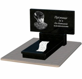 Гранітний пам'ятник з вирізаною смугою одинарний із чорного граніту Коростишів к23-kor-pf-60-120-08-001-pbd3