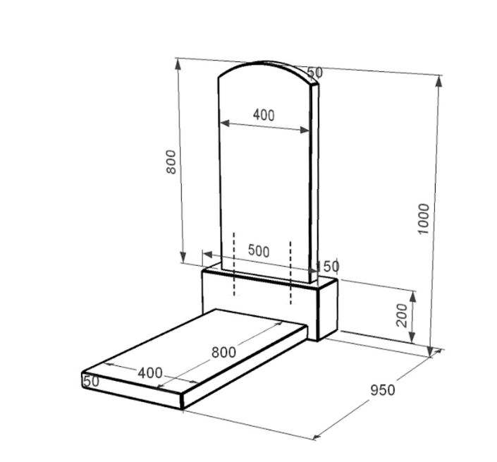 Розміри Пам'ятник із граніту висотою 100 см одинарний із чорного граніту Коростишів з дугою різьблений к7-kor-npf-80-40-05-009