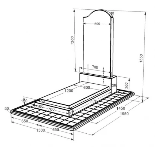 Размеры Памятник из гранита с формой волны одинарный из черного гранита Коростышев к12-kor-pf-120-60-08-011-r-pbd3