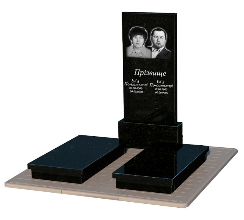 Основне Гранітний пам'ятник без різьблених робіт подвійний із чорного граніту Коростишів к19-kor-pf-120-60-08-001-pbd3