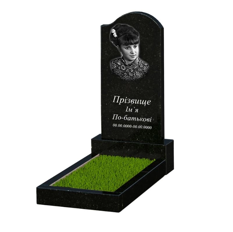 Основне Надгробок із граніту стела 80x40 см одинарний із чорного граніту Коростишів з хвилею різьблений к2-kor-pf-80-40-05-011