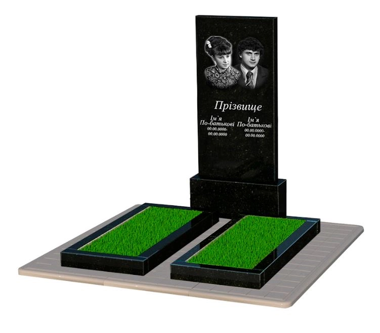 Основне Гранітний пам'ятник простий без різьблених робіт подвійний із чорного граніту Коростишів к14-kor-pf-120-60-08-001-pbd3