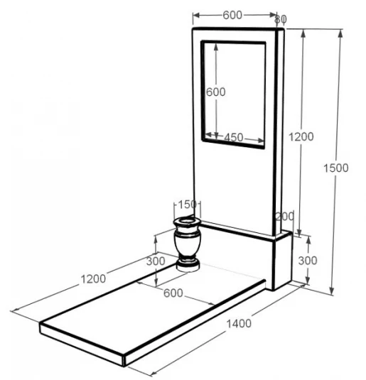 Розміри Мармуровий пам'ятник стела 120х60 см одинарний з білого мармуру Волокас без різьблених робіт к7-vol-pf-120-60-08-001