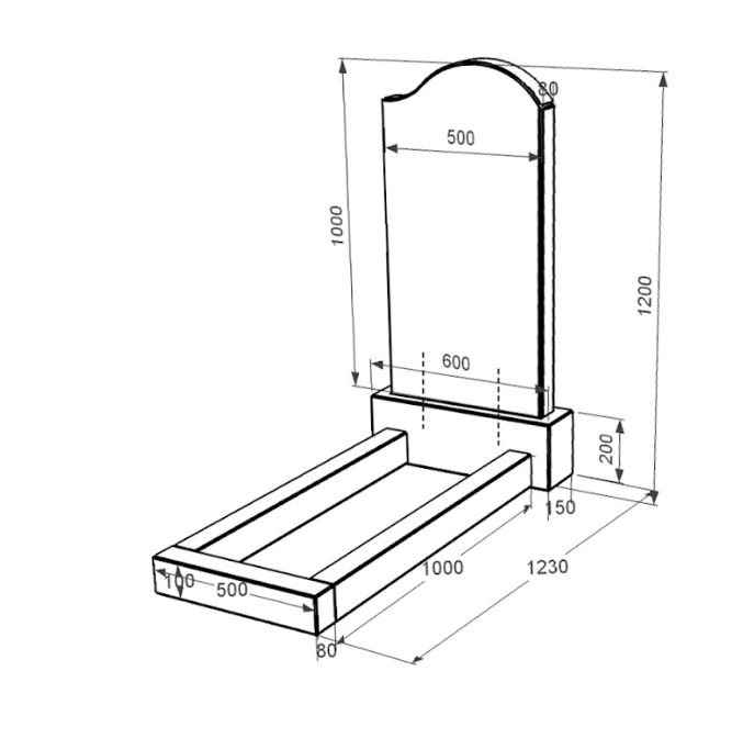 Розміри Пам'ятник із граніту з одним надгробком одинарний із чорного граніту Коростишів з хвилею різьблений к1-kor-npf-100-50-08-011-r