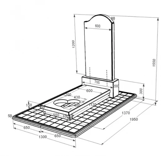 Розміри Пам'ятник із граніту з серцем різьблена робота одинарний із чорного граніту Коростишів к11-kor-npf-120-60-08-011-r-pbd3
