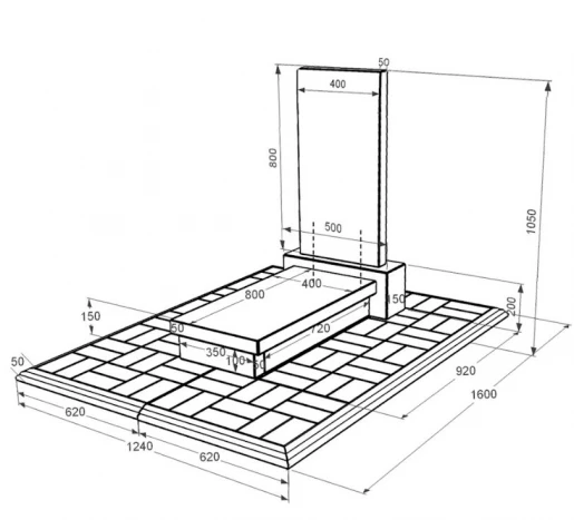 Розміри Гранітний пам'ятник прямокутної форми одинарний із чорного граніту Коростишів без різьблених робіт к10-kor-pf-80-40-05-001-pbd1