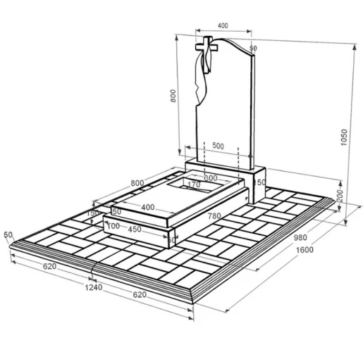 Размеры Гранитный памятник стела 80x40 см одинарный из черного гранита Коростышев с вырезанным флагом к6-kor-pf-80-40-08-142-pbd1
