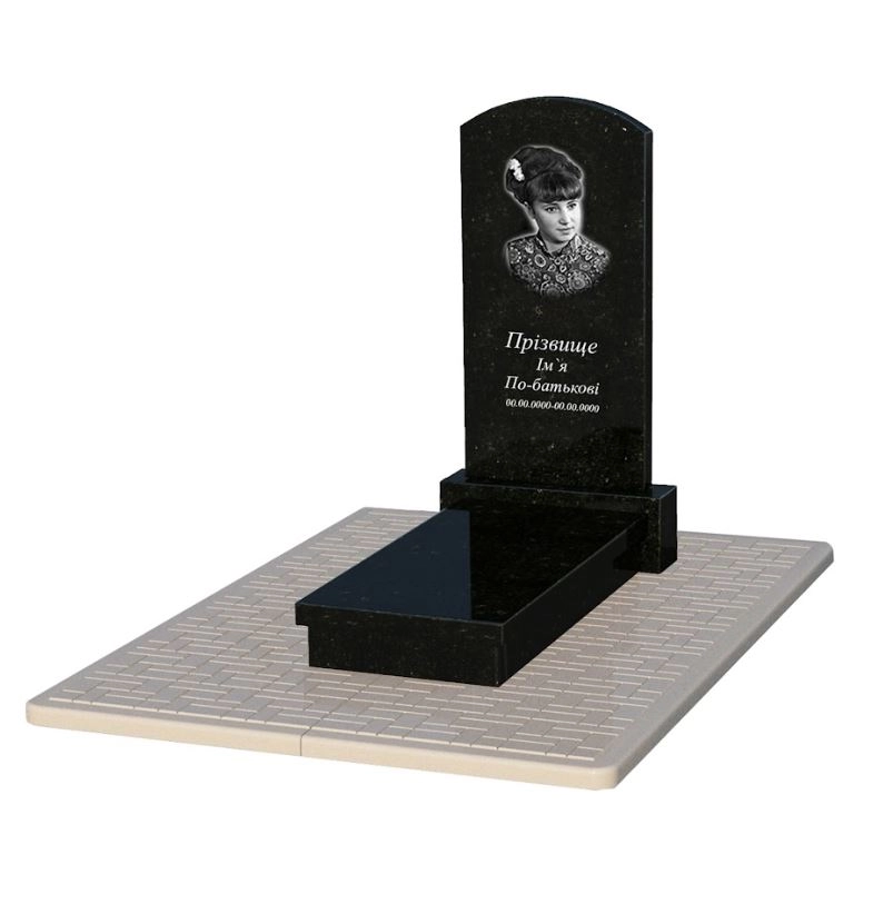 Основное Гранитный памятник шириной 60 см одинарный с дугой резной из черного гранита Коростышев Дуга 009 к10-kor-pf-100-50-08-009-pbd2
