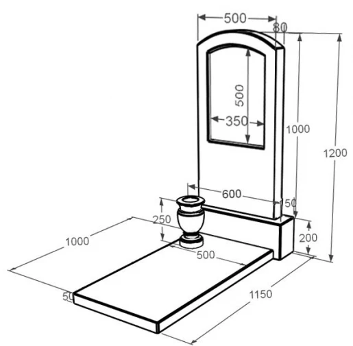 Розміри Надгробок з мармуру з дугою різьблений одинарний з мармуру Дайна к7-dan-pf-100-50-08-009
