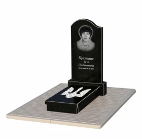 Пам'ятник із граніту з Тризубом резним одинарний із чорного граніту Коростишів к8-kor-npf-100-50-08-011-l-pbd2