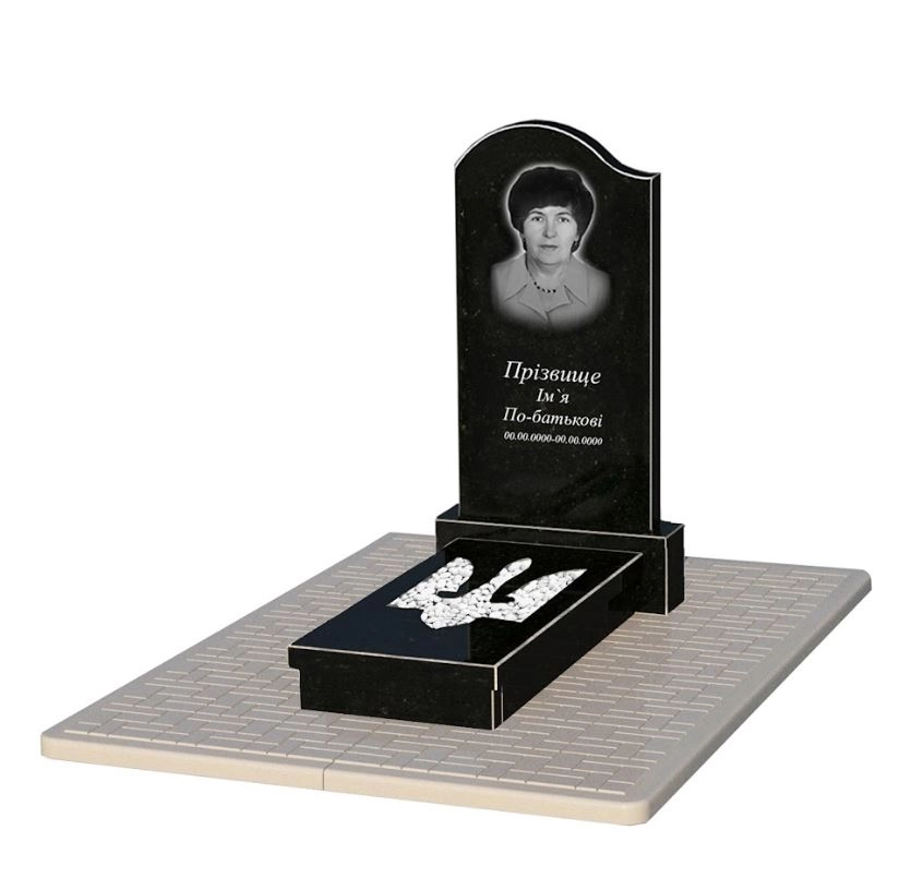 Основне Пам'ятник із граніту з Тризубом резним одинарний із чорного граніту Коростишів к8-kor-npf-100-50-08-011-l-pbd2