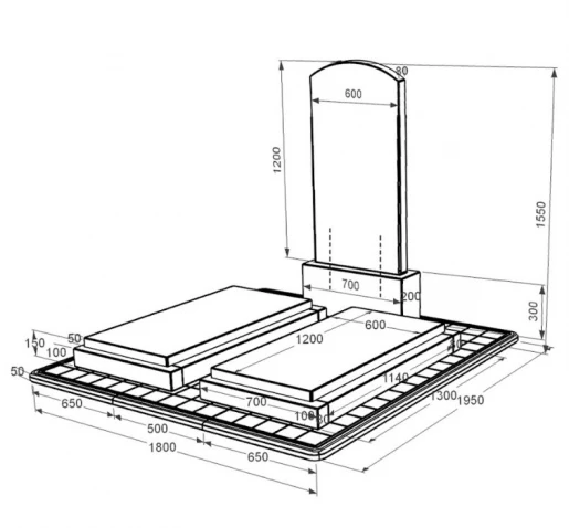 Розміри Гранітний пам'ятник високий подвійний з дугою різьблений із чорного граніту Коростишів Дуга 009 к21-kor-pf-120-60-08-009-pbd3