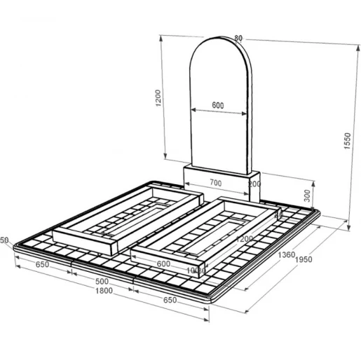 Размеры Памятник из гранита на могилу двойной из черного гранита Коростышев с полукруглой стелой к14-kor-pf-120-60-08-006-pbd3