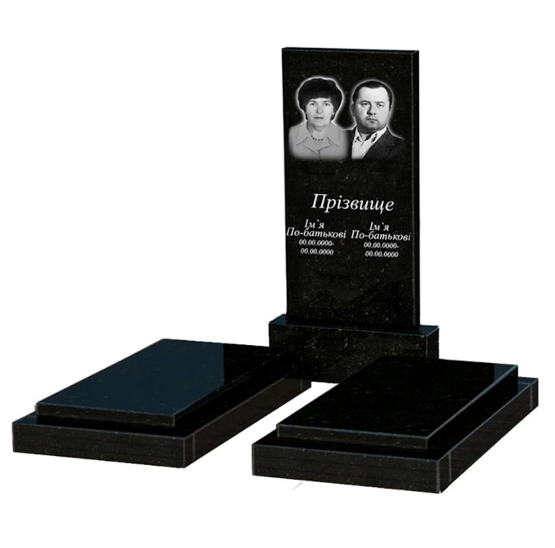 Основне Пам'ятник із граніту вертикальний подвійний із чорного граніту Коростишів без різьблених робіт к21-kor-pf-100-50-08-001