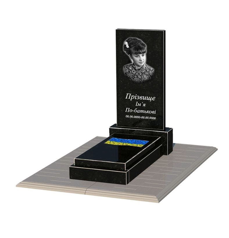 Основне Гранітний пам'ятник з вирізаним прапором одинарний із чорного граніту Коростишів к6-kor-npf-80-40-08-001-pbd1