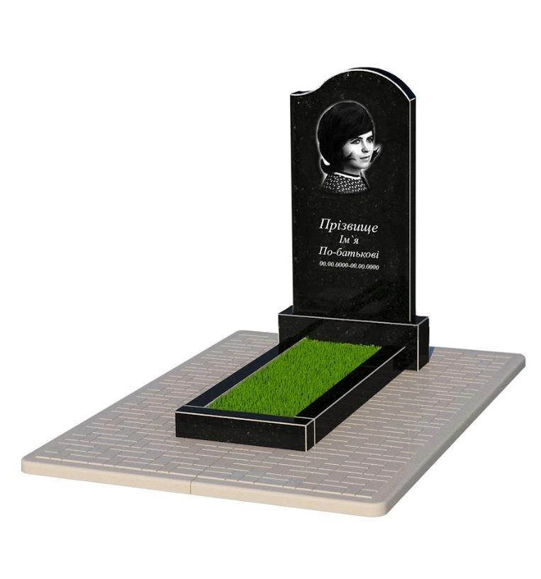 Основне Гранітний пам'ятник надгробний з квітником одинарний із чорного граніту Коростишів з хвилею різьблений к1-kor-npf-100-50-08-011-r-pbd2