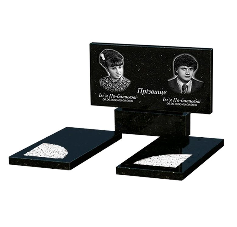 Основне Пам'ятник на могилу із граніту з вирізаним куточком подвійний із чорного граніту Коростишів к18-kor-pf-50-100-08-001