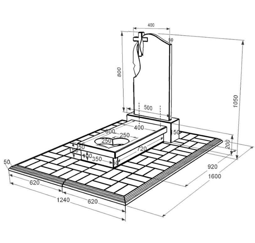 Размеры Надгробный памятник из гранита с гробницей одинарный из черного гранита Коростышев с сердцем резная работа к11-kor-pf-80-40-05-142-pbd1