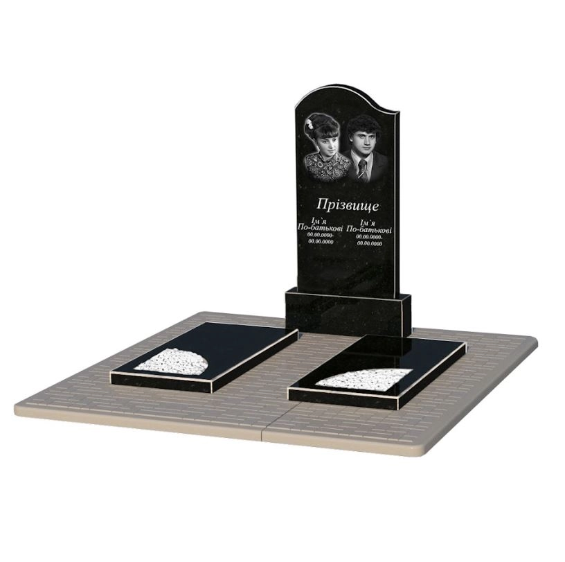 Основне Гранітний пам'ятник на могилу подвійний із чорного граніту Коростишів з вирізаним куточком к18-kor-npf-100-50-08-011-l-pbd2