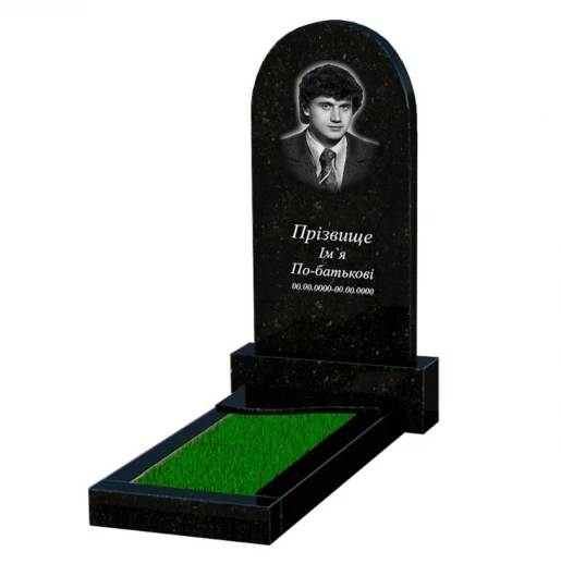 Гранітний пам'ятник стела 100х50 см одинарний із чорного граніту Коростишів з хвилею різьблений к4-kor-pf-100-50-08-006