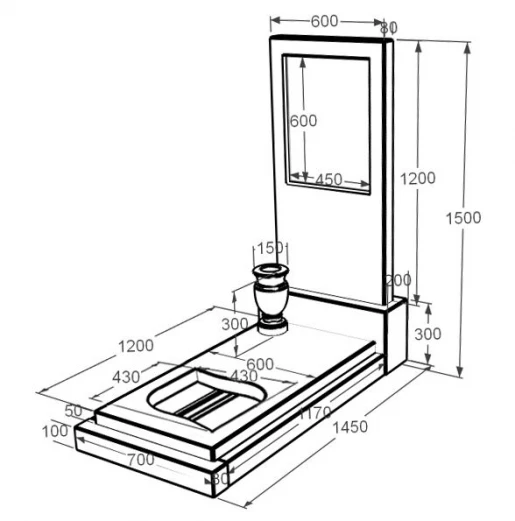 Розміри Мармуровий пам'ятник висотою 150 см одинарний з мармуру Дайна з листом різьблена робота к13-dan-pf-120-60-08-001