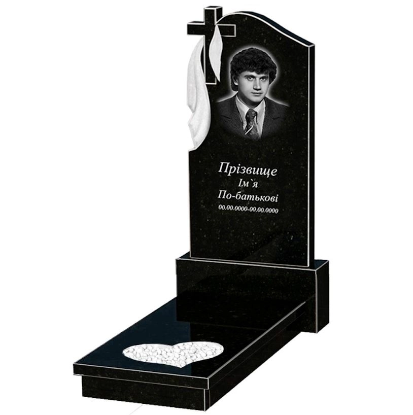 Основное Памятник из гранита с неполированными фасками одинарный из черного гранита Коростышев с сердцем резная работа к11-kor-npf-120-60-08-142