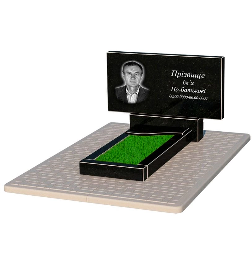 Основне Пам'ятник із граніту на кладовище одинарний із чорного граніту Коростишів з хвилею різьблений к4-kor-npf-50-100-08-001-pbd2