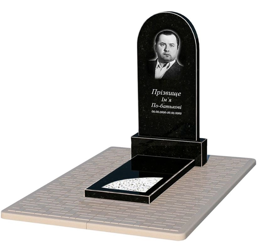 Основное Гранитный памятник из черного гранита Коростышев одинарный с вырезанным уголком к9-kor-npf-100-50-08-006-pbd2