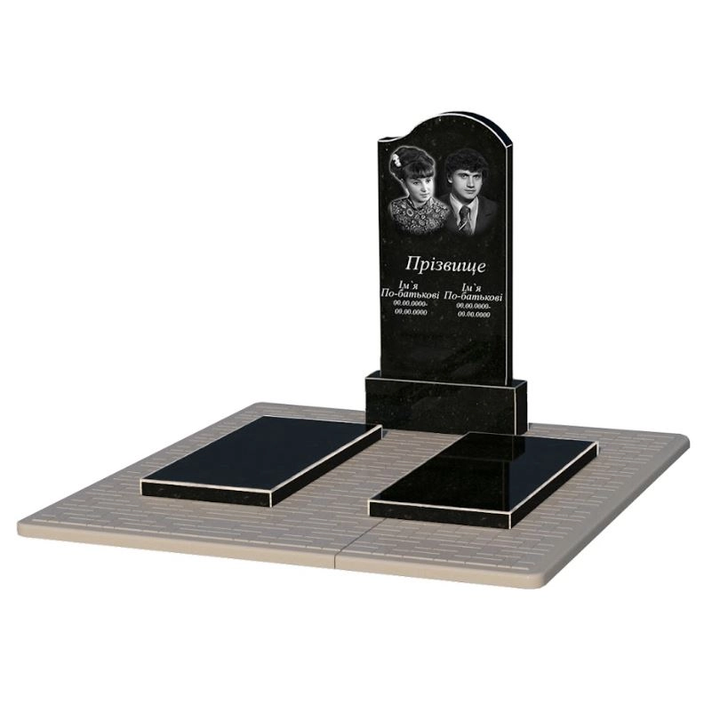 Основное Гранитный памятник на двоих из черного гранита Коростышев с волной резной к17-kor-npf-100-50-08-011-r-pbd2