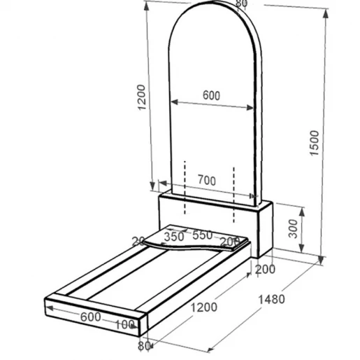 Размеры Гранитный памятник стела 120х60 см одинарный из черного гранита Коростышев с волной резной к4-kor-npf-120-60-08-006