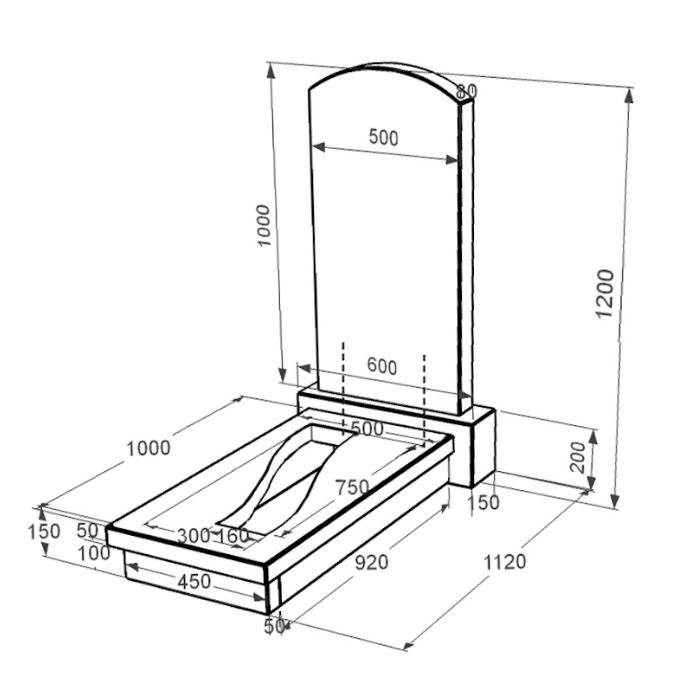 Розміри Надгробок із граніту з вирізаною смугою одинарний із чорного граніту Коростишів к23-kor-pf-100-50-08-009