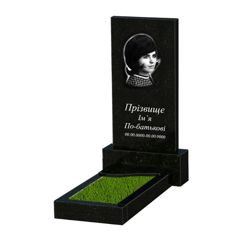 Основне Пам'ятник із граніту дівчинам одинарний із чорного граніту Коростишів з хвилею різьблений к4-kor-pf-80-40-05-001-l