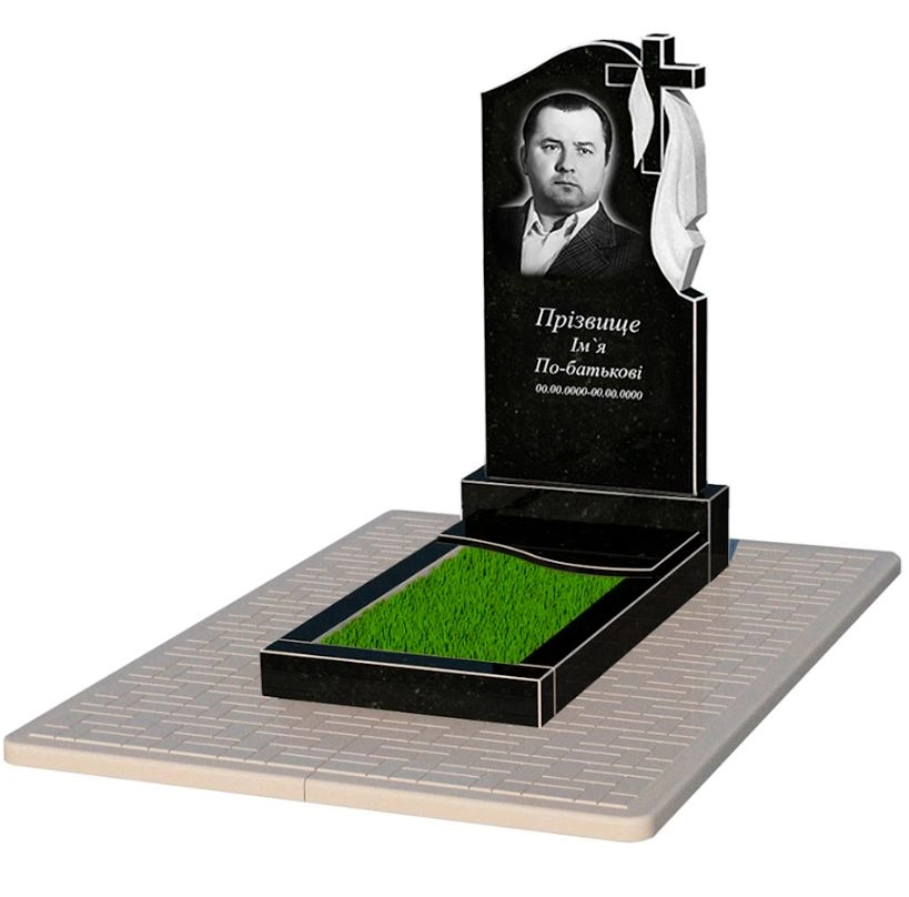 Основне Пам'ятник із граніту стела 100х50 см одинарний із чорного граніту Коростишів з хвилею різьблений к5-kor-npf-100-50-08-142-r-pbd2