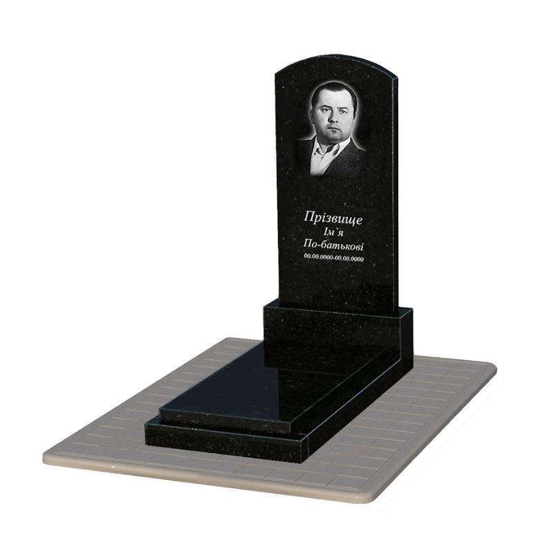 Основне Гранітний пам'ятник дугоподібний одинарний з дугою різьблений із чорного граніту Коростишів Дуга 009 к12-kor-pf-120-60-08-009-pbd3