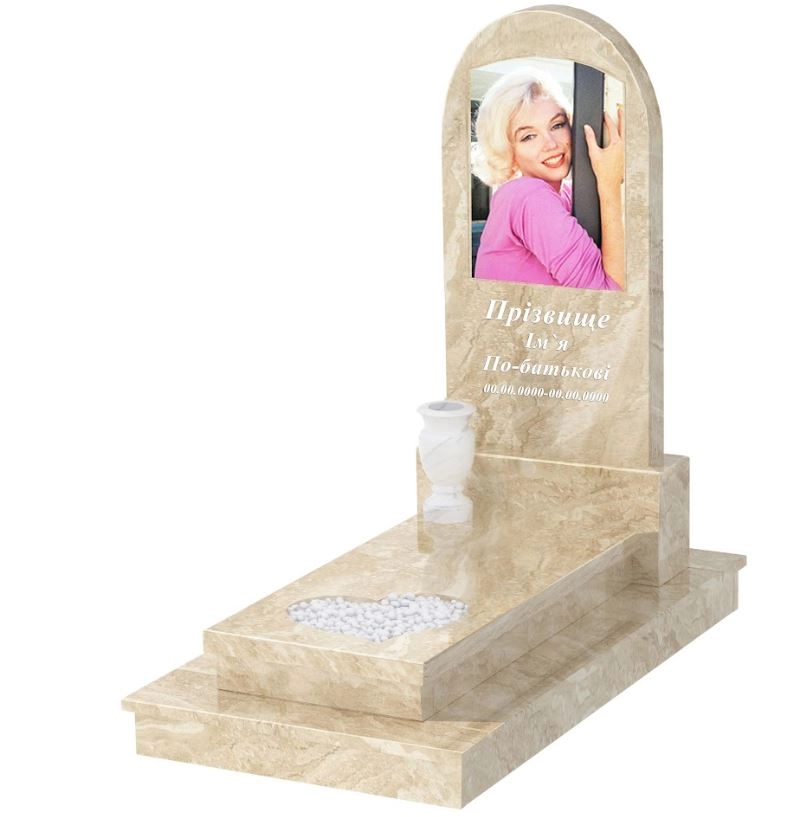 Основне Мармуровий пам'ятник православний з мармуру Дайна з серцем різьблена робота к11-dan-pf-120-60-08-006-ck