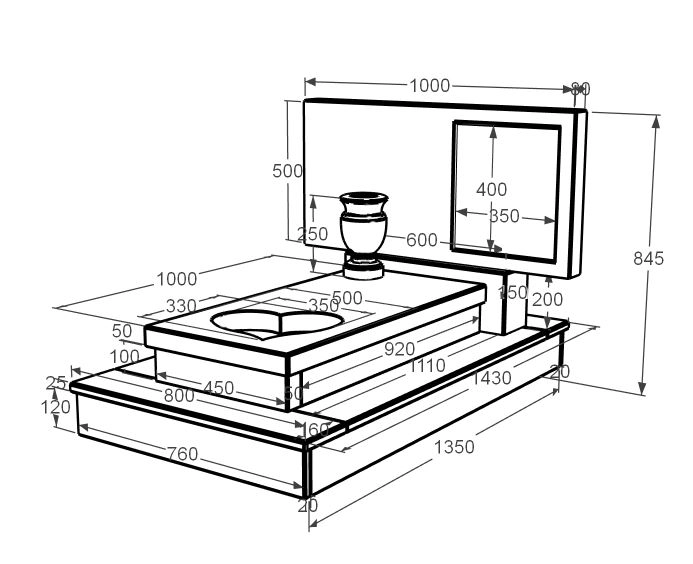 Розміри Мармуровий пам'ятник з гробницею одинарний з білого мармуру Волокас з серцем різьблена робота к11-vol-pf-50-100-08-001-ck