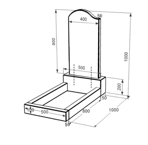 Розміри Гранітний пам'ятник фігурної форми одинарний із чорного граніту Коростишів з хвилею різьблений к2-kor-npf-80-40-05-011