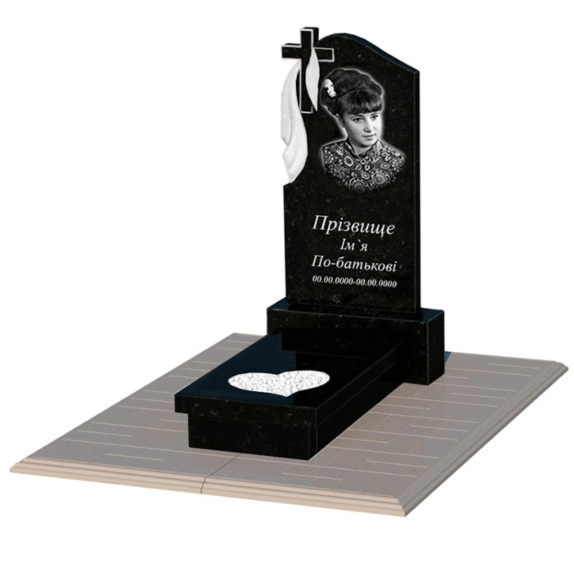 Основное Надгробный памятник из гранита с гробницей одинарный из черного гранита Коростышев с сердцем резная работа к11-kor-pf-80-40-05-142-pbd1
